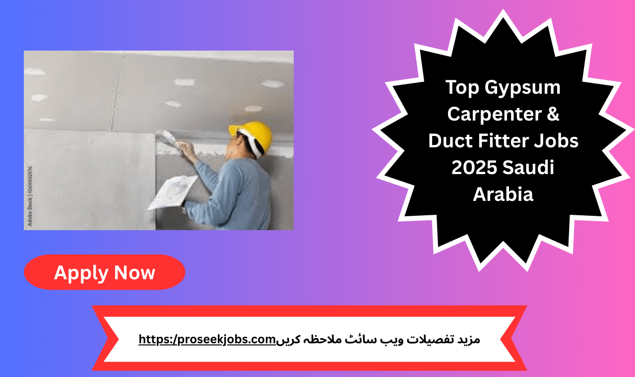 Skilled gypsum carpenter and duct fitter at worksite in Riyadh, Saudi Arabia.