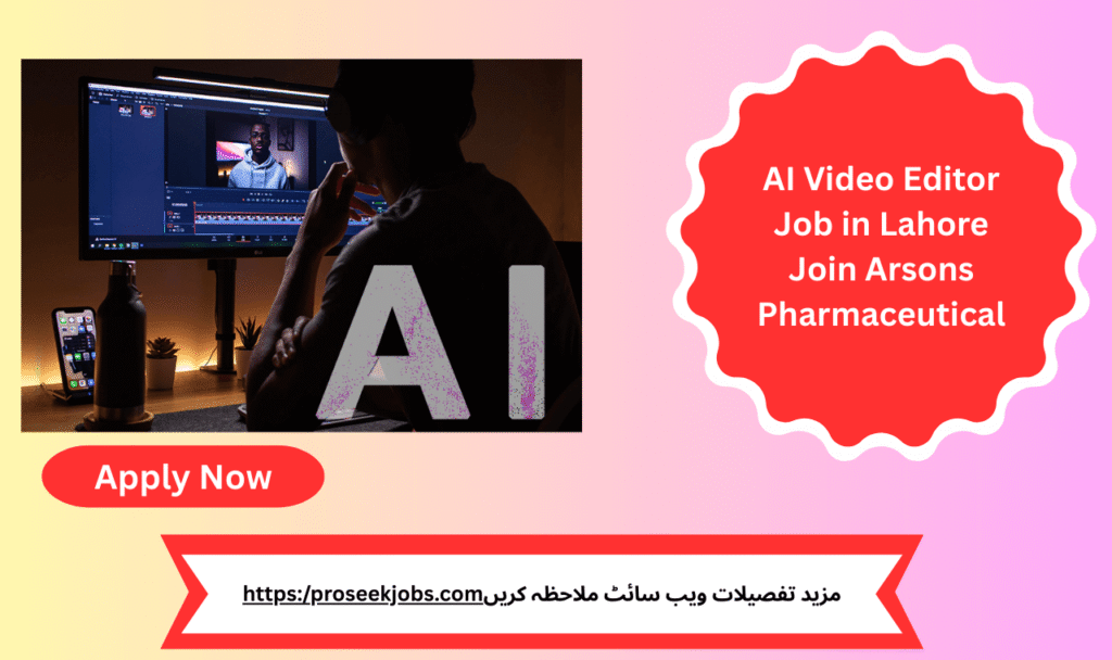 A video editor working on AI-generated pharmaceutical ad content in a studio setting using Free Pik and Adobe tools.